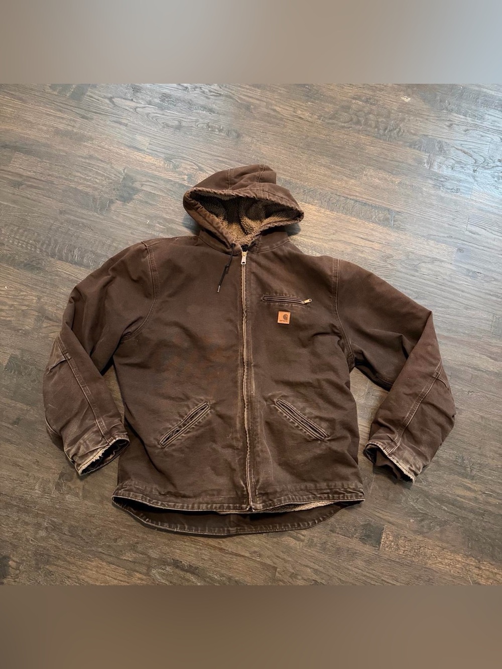 Carhartt Dark Brown Hooded Canvas Work Jacket